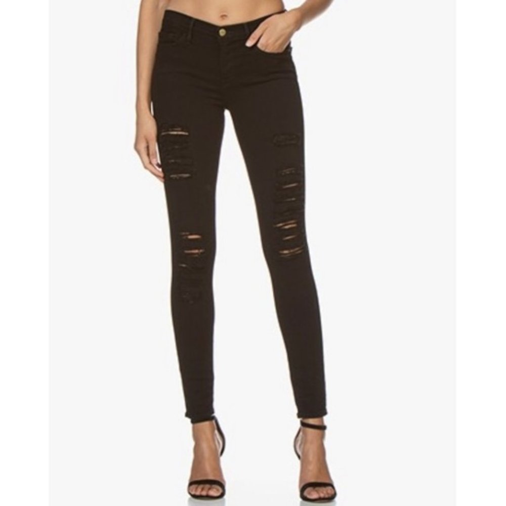 FRAME Denim Le Skinny De Jeanne Ripped Jeans Black
